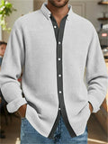 Men's Contrast Trim Waffle-Knit Button Up Casual Shirts