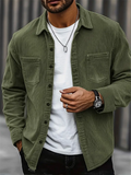 Men Corduroy Casual Button Down Chest Pockets Shirt Jacket