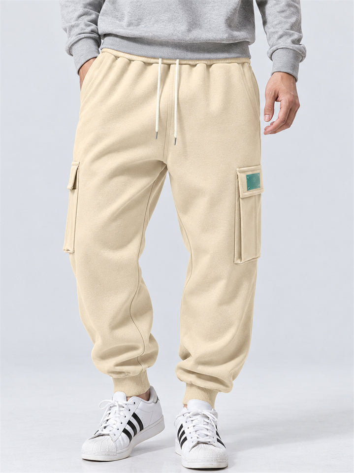 Men's Comfy Fleeced Elastic Waist Loose Fit Cargo Joggers Sweatpants