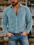 Men's Autumn Solid Color Lapel Long Sleeve Corduroy Shirts
