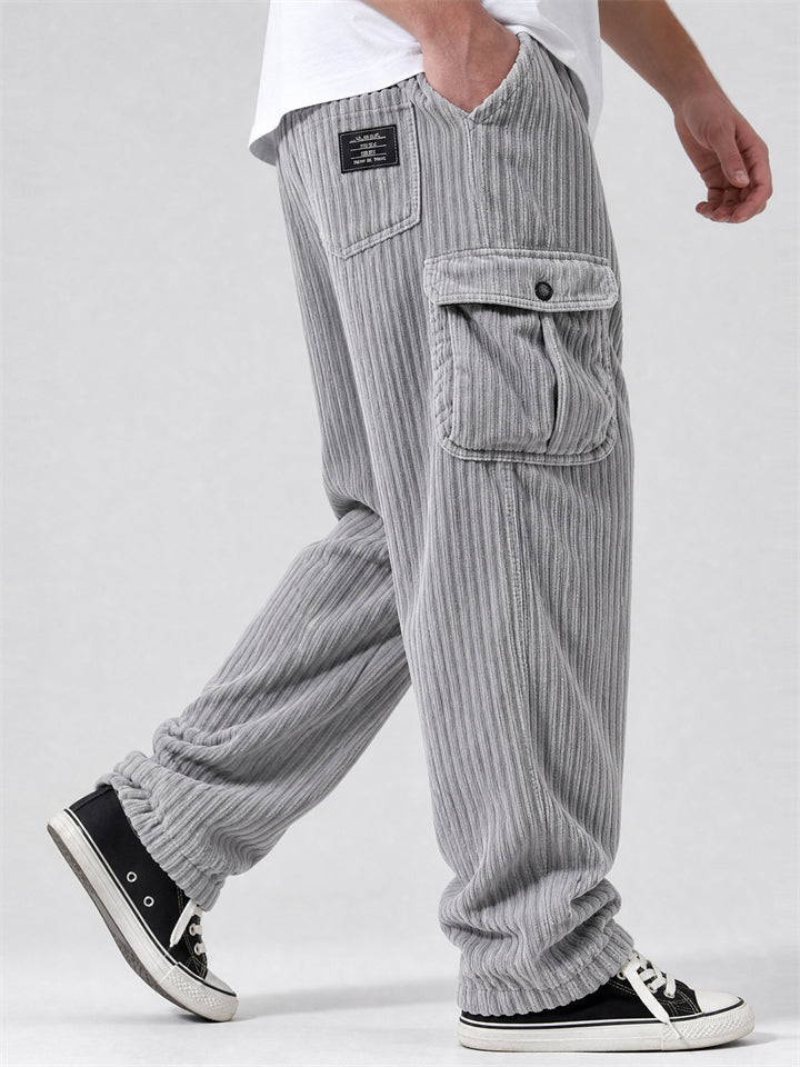 Men High Street Corduroy Drawstring Baggy Loose Cargo Pants