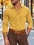 Men Casual Corduroy Button Down Long Sleeve Chest Pocket Shirts