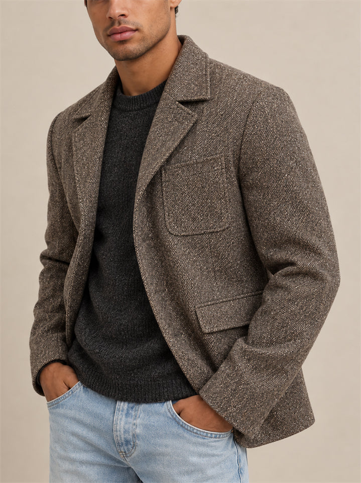 Men Vintage Button Down Lapel Collar Casual Tweed Blazer