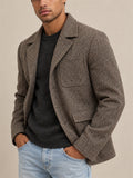 Men Vintage Button Down Lapel Collar Casual Tweed Blazer