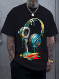 Men's Headphone Graphic Print Casual Short Sleeve T-Shirts