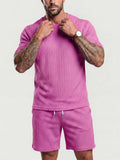 Men's Summer Ribbed 2 Piece Drop Shoulder Short Sleeve Casual Outfit