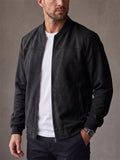 Men Faux Suede Bomber Jacket Zip Up Casual Lightweight Coat