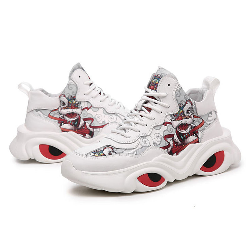 Lion Dancing Element Men's Chinese Style Platform Sneakers