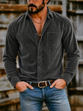 Men's Autumn Solid Color Lapel Long Sleeve Corduroy Shirts