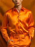 Men's Long Sleeved Button Up Shiny Satin Dress Shirts