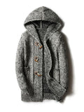 Men's Vintage Hooded Sweater Jacket with Horn Buttons