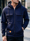 Men Zip Up Multi Pocket Casual Sweatshirt Hoodie Jacket