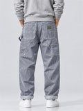 Men Loose Fit Wide Leg Denim Carpenter Jeans Work Pants