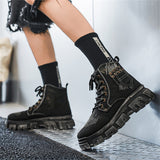 Men's Five-Pointed Star Studded Denim Canvas Martin Boots