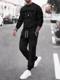 Men's Casual Round Neck Letter Number Printed Sports Sweatsuit Set
