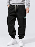 Men's Comfy Fleeced Elastic Waist Loose Fit Cargo Joggers Sweatpants