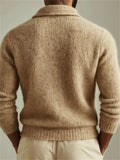 Men Fuzzy Knit Cardigan Button Down Collared Long Sleeve Sweater