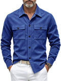 Men Autumn Faux Suede Button Down Chest Pockets Shirt Jacket
