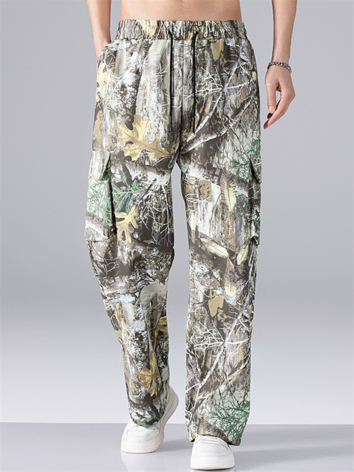 Men's Plus Size Loose Fit Elalstic Waist Forest Camo Cargo Pants