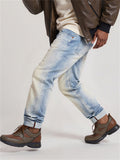 Men Streetwear Wash Jeans Vintage Straight Leg Denim Pants