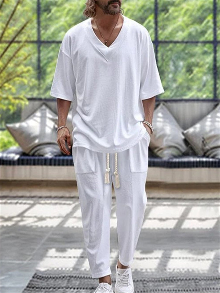 Men's Cozy Solid Color 2-Piece Relaxed Set