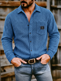 Mens Ribbed Knit Button Down Corduroy Shirt Jacket