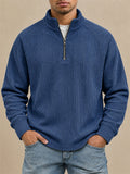 Men Stripe Half Zip Pullover Long Sleeve Casual Polo Sweatshirt
