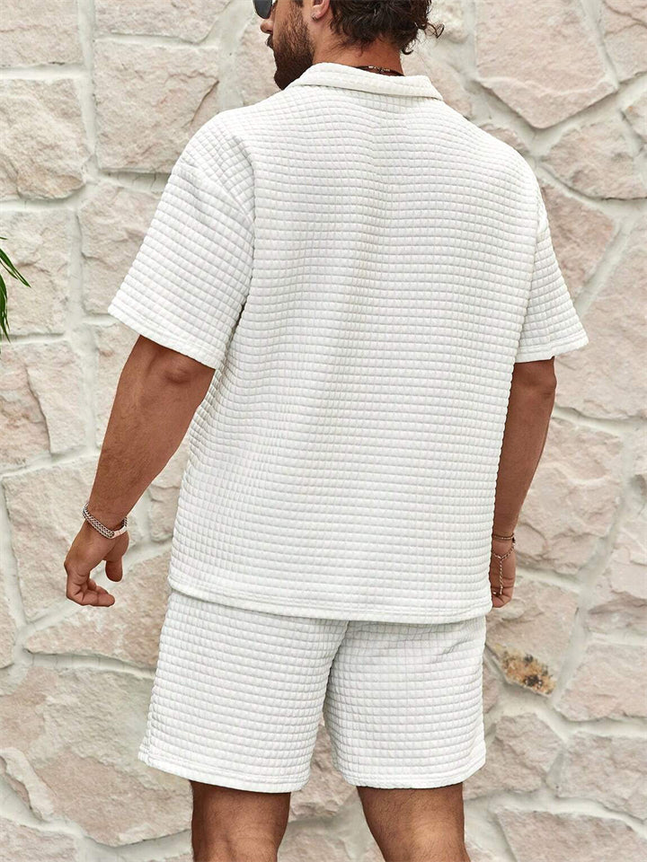 Men's Casual Lapel Collar Waffle Sports Set