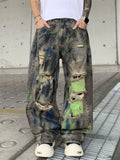 Men's Streetwear Graffiti Print Scimitar Ripped Jeans