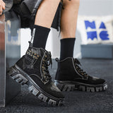 Men's Five-Pointed Star Studded Denim Canvas Martin Boots