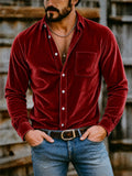 Men's Stylish Lapel Long Sleeve Button-Down Velvet Shirts