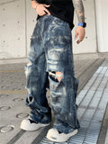 Men's Streetwear Graffiti Print Scimitar Ripped Jeans