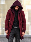 Men Hooded Knit Cardigan Zip Up Long Sweater Coat with Pockets
