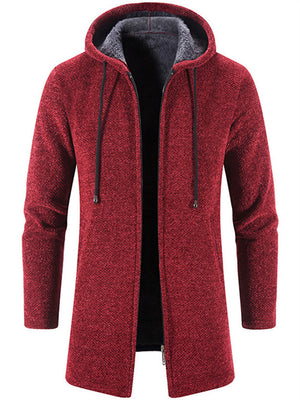 Men's Autumn Winter Stylish Hooded Warm Plush Zip Knitted Coat