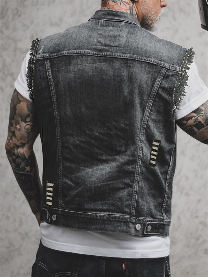 Men's Cool Street Style Sleeveless Black Denim Vest