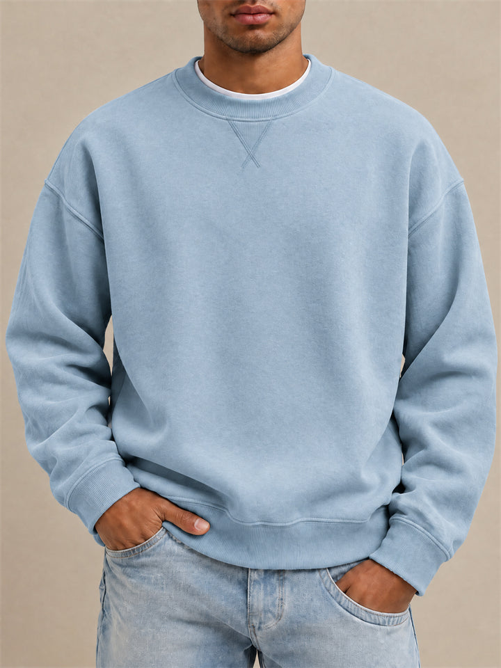Men Oversized Crewneck Sweatshirt Vintage Wash Pullover Casual Top