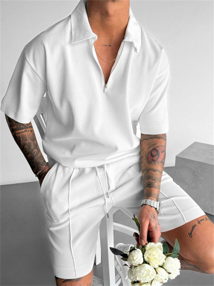 Fashion Casual Short Sleeved Polo Collar Set for Men