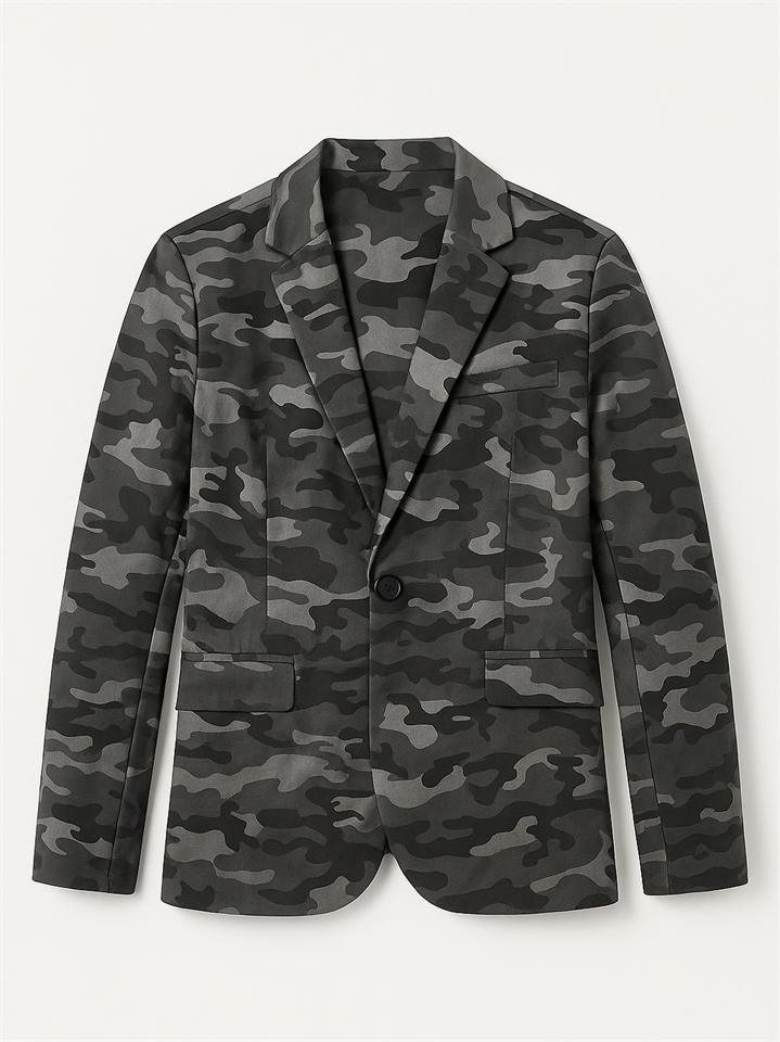 Men’s Cool Lapel Collar Button Up Camouflage Blazer