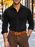 Men Casual Corduroy Button Down Long Sleeve Chest Pocket Shirts