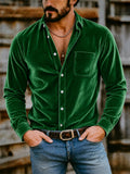Men's Stylish Lapel Long Sleeve Button-Down Velvet Shirts