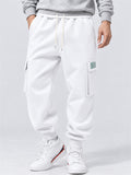 Men's Comfy Fleeced Elastic Waist Loose Fit Cargo Joggers Sweatpants
