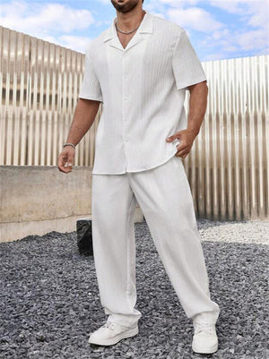 Comfy Loose Short Sleeved Lapel Collar Casual Set for Men