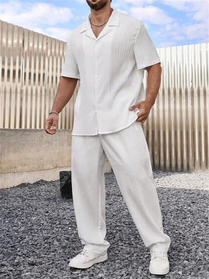 Comfy Loose Short Sleeved Lapel Collar Casual Set for Men