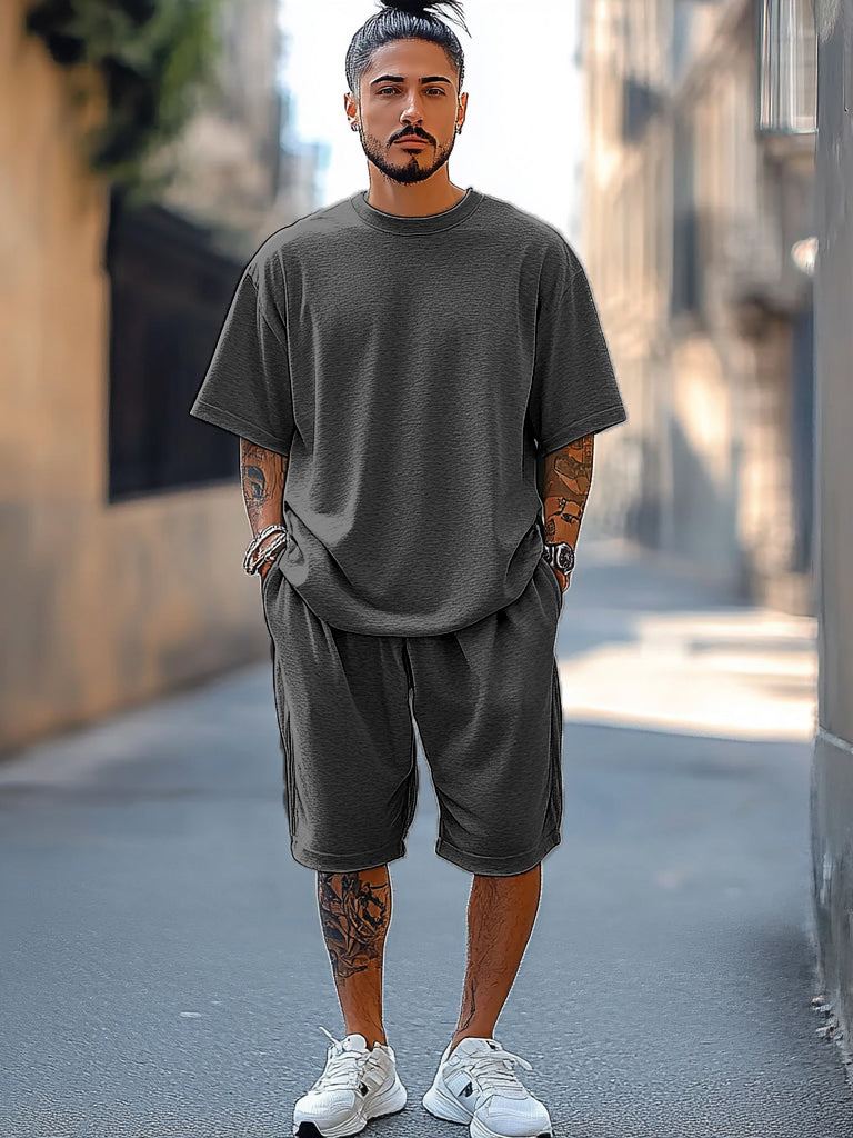 Men's Summer Short Sleeved Solid Color Outfits
