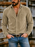 Men's Autumn Solid Color Lapel Long Sleeve Corduroy Shirts