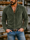Men's Autumn Solid Color Lapel Long Sleeve Corduroy Shirts