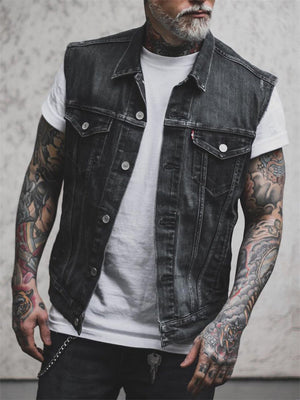 Men's Punk Style Skull Flame Print Denim Vest