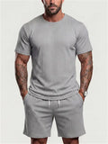 Men's Summer Ribbed 2 Piece Drop Shoulder Short Sleeve Casual Outfit