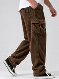 Men High Street Corduroy Drawstring Baggy Loose Cargo Pants