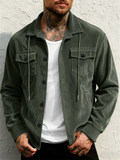 Men Corduroy Button Down Chest Pockets Casual Shirt Jacket